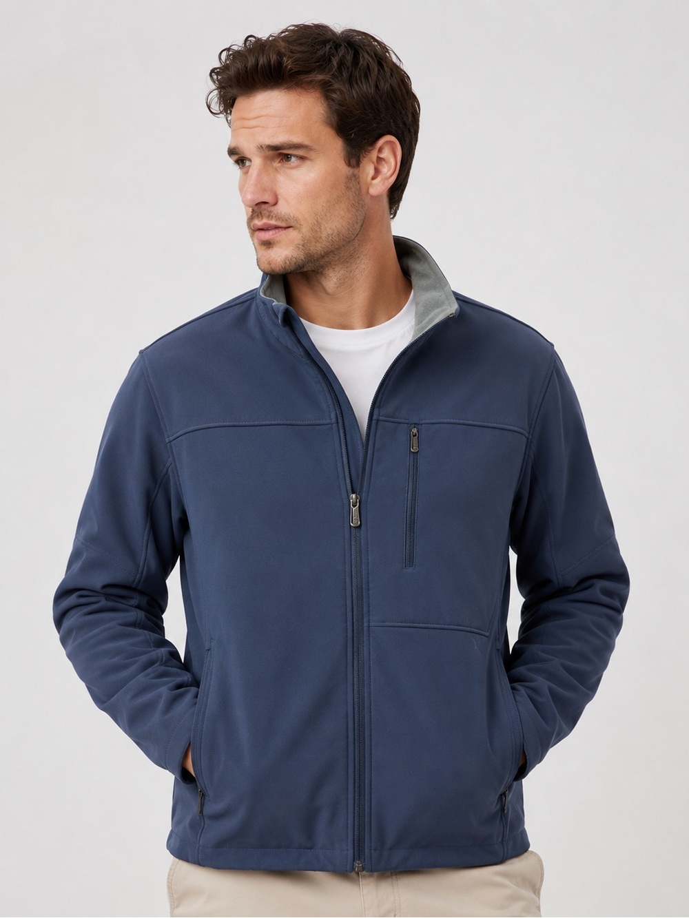 Tumi L Full Zip Softshell Jacket Mid Weight Fleece Interior Luxury Sporty Navy